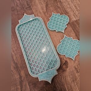 Morocan Arabesque Resin small decor tray with 2 coasters - handmade.